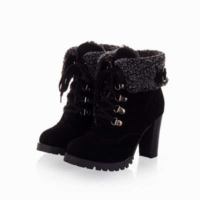 Women's Lace Up Snow Ankle Boots Black US Size 7